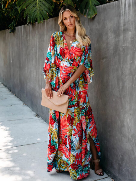 Robe kimono longue de plage style bohème pour femme