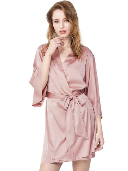 Kimono nuit satinée rose