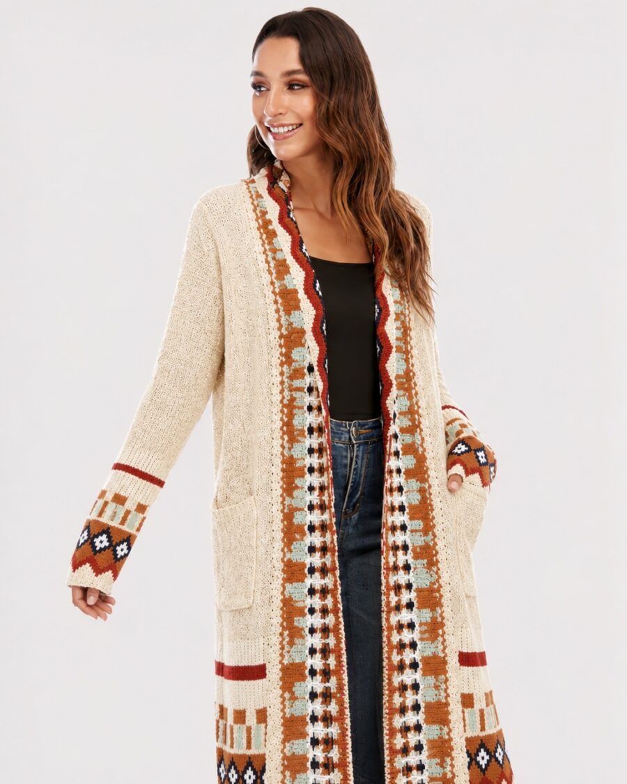 Kimono boheme beige a franges