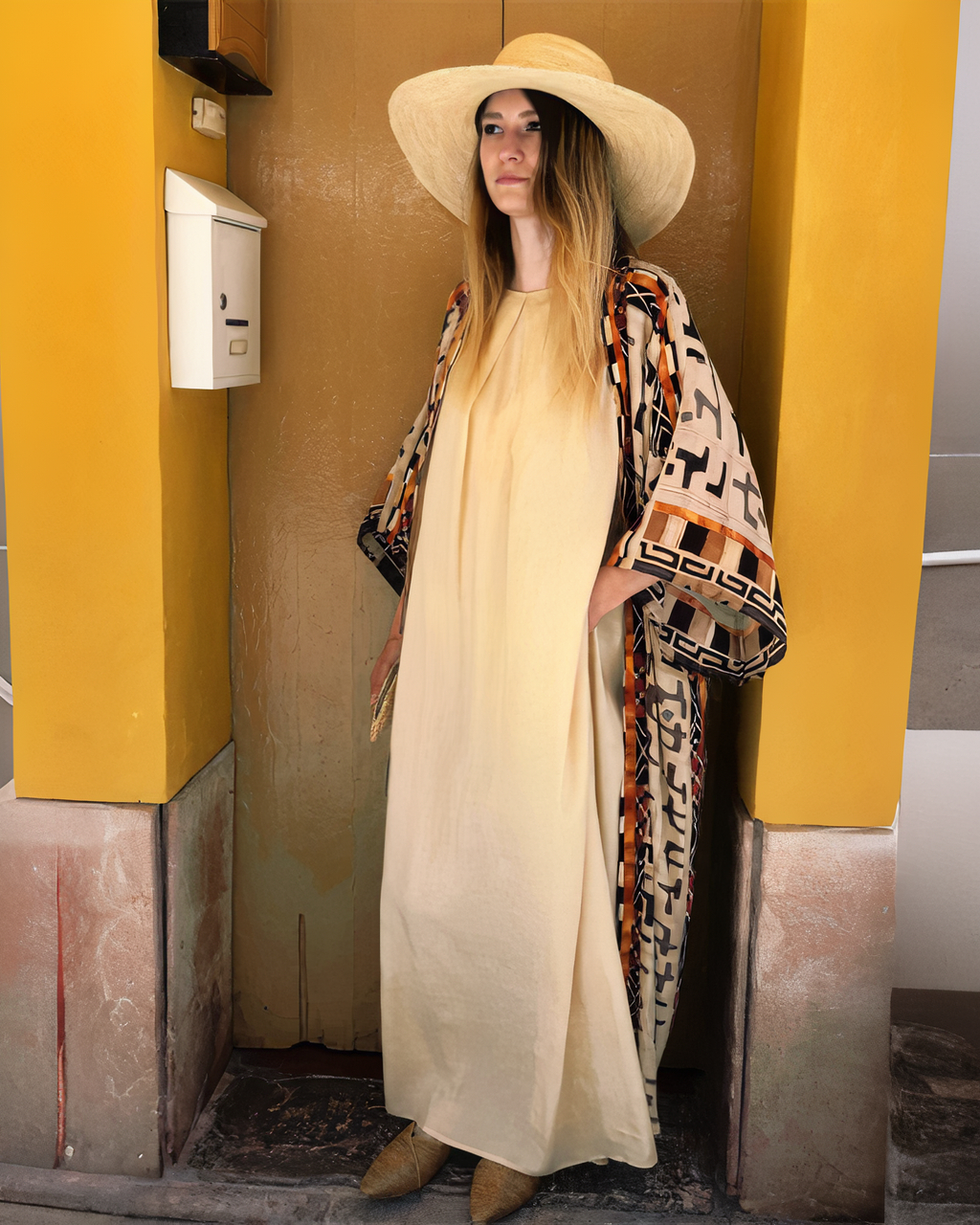 Robe kimono longue boh?�me blanche �?� Miss Kimono