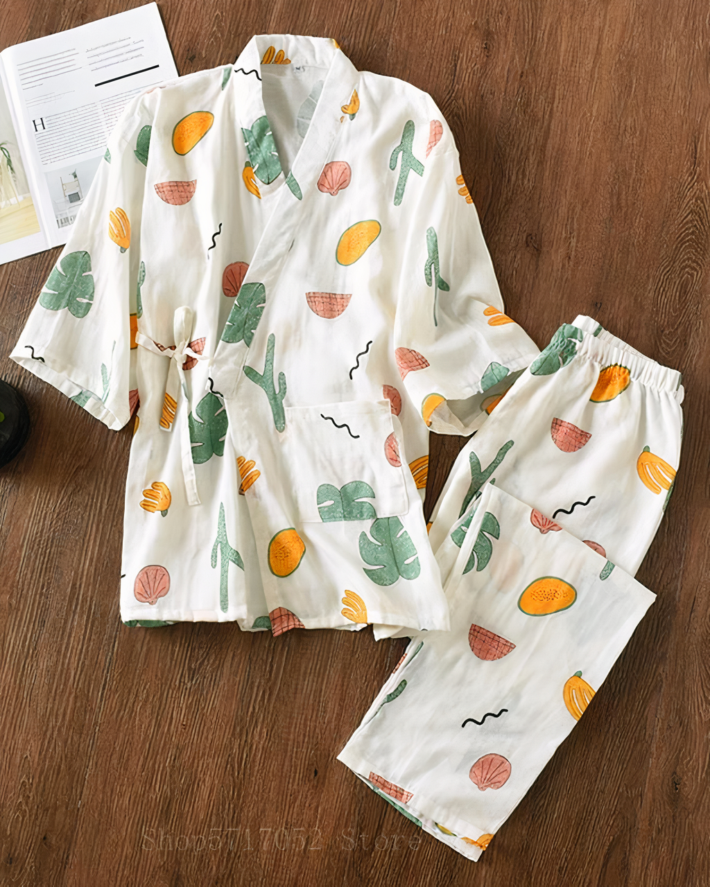 Ensemble kimono et pantalon motif tropical pour femme • Miss Kimono