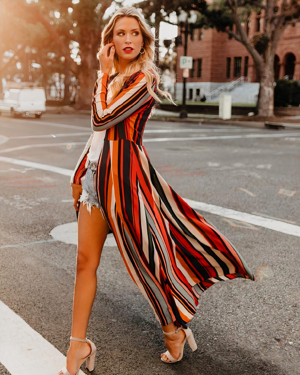 Kimono coton femme long rayé orange noir - Élégant et confortable 2024