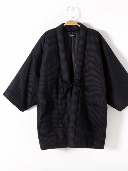Kimono polaire noir et bleu pour femme