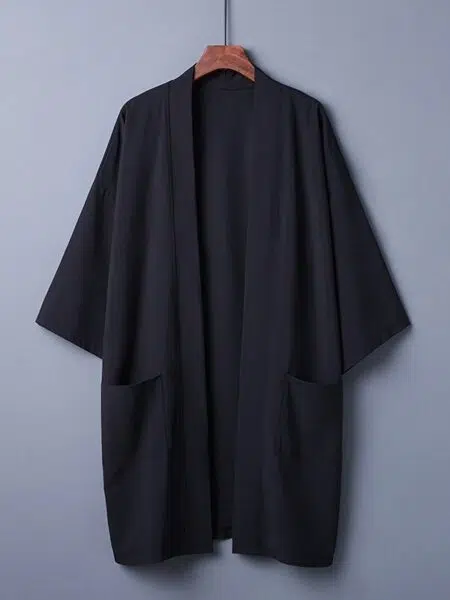 Veste longue kimono femme ample uni noir