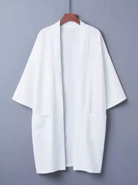 veste longue kimono femme ample uni blanc