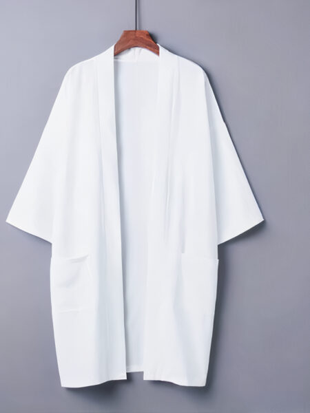 veste longue kimono femme ample uni blanc