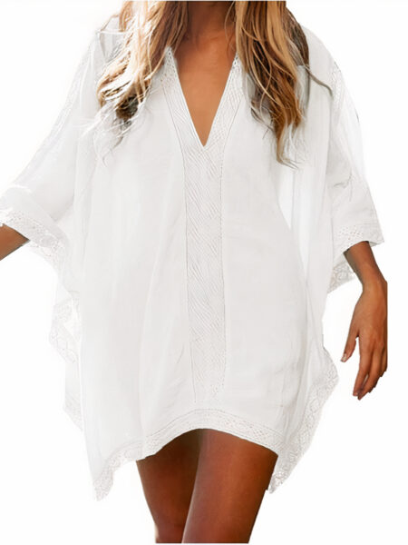 Tunique de plage femme courte en mousseline de soie unie