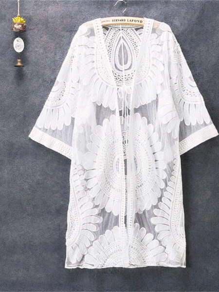Tunique de plage femme en dentelle blanc