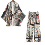 Ensemble kimono pantalon pour femme avec motif de couleur multicolore