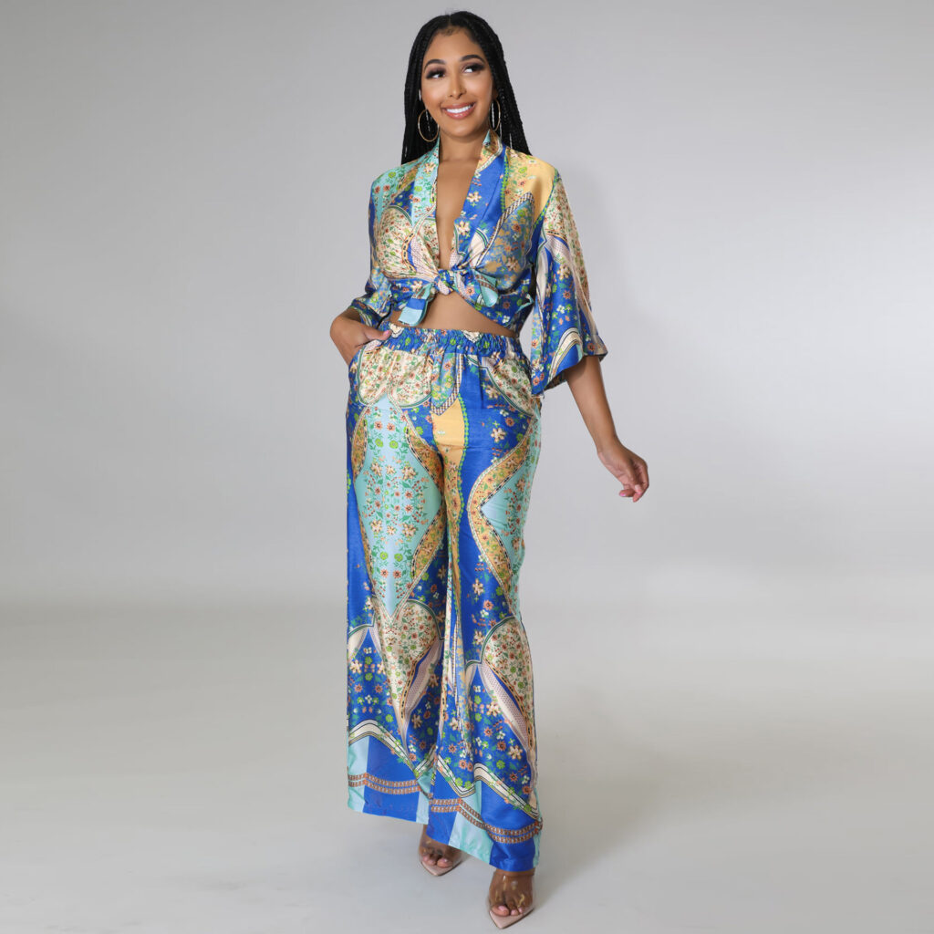 Kimono Pantalon Fluide Soie Femme Ensemble Pantalon Kimono Femme