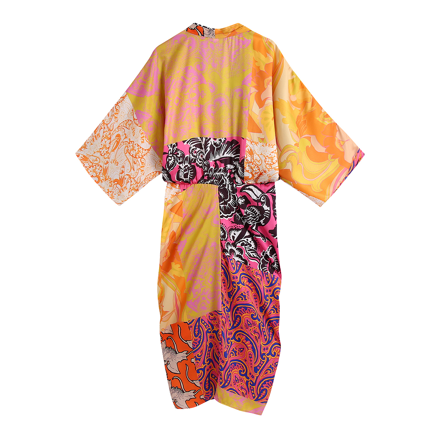Robe kimono longue orange avec col V • Miss Kimono